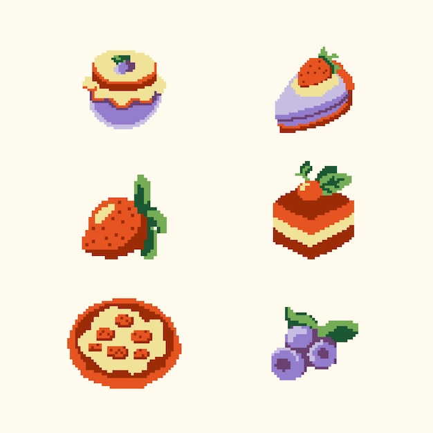 Ilustración de comida de píxeles de diseño plano