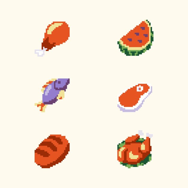 Ilustración de comida de píxeles de diseño plano