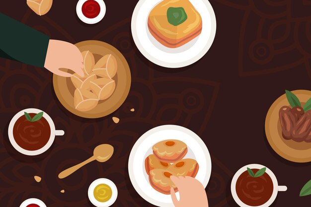 Ilustración de comida plana iftar