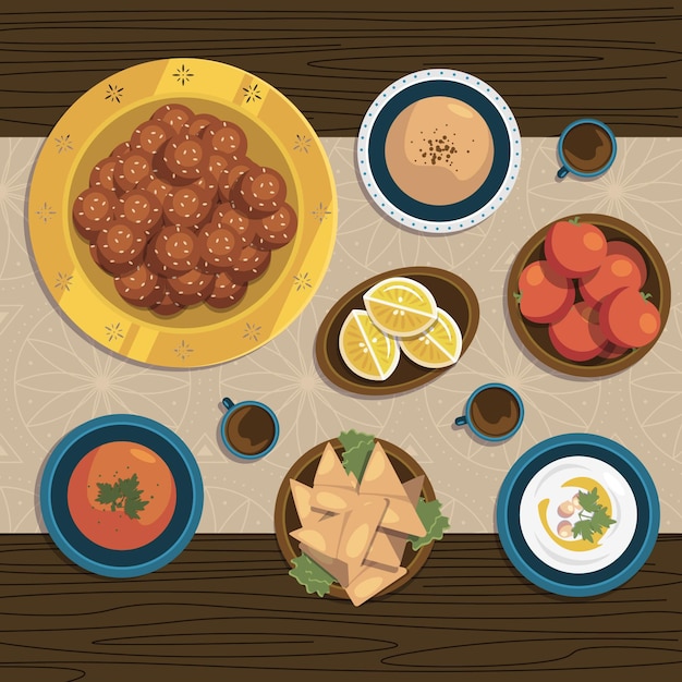 Ilustración de comida plana iftar