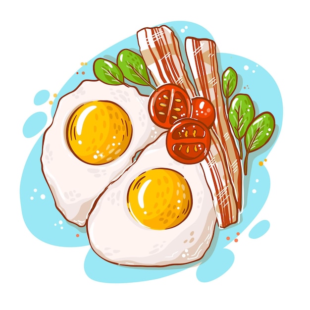 Ilustración de comida reconfortante con huevos y tocino