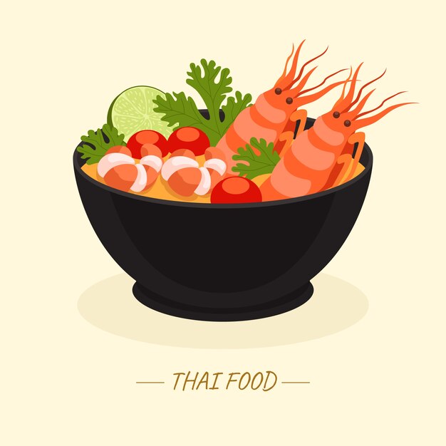 Ilustración de comida tailandesa de diseño plano dibujado a mano