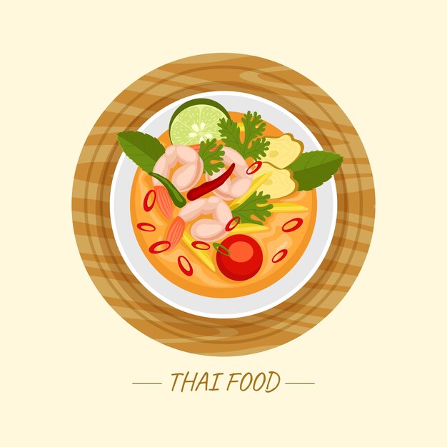 Ilustración de comida tailandesa de diseño plano dibujado a mano