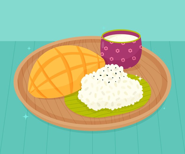 Ilustración de comida tailandesa de diseño plano dibujado a mano