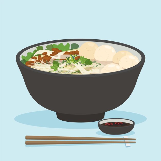 Ilustración de comida tailandesa de diseño plano dibujado a mano
