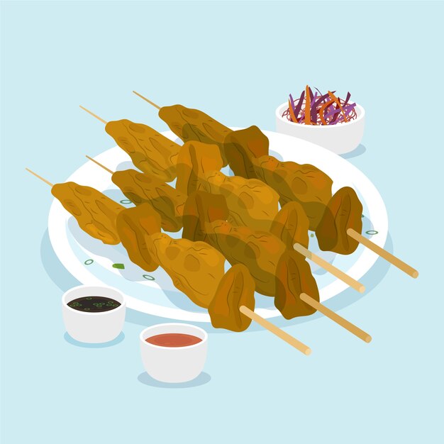 Ilustración de comida tailandesa de diseño plano dibujado a mano