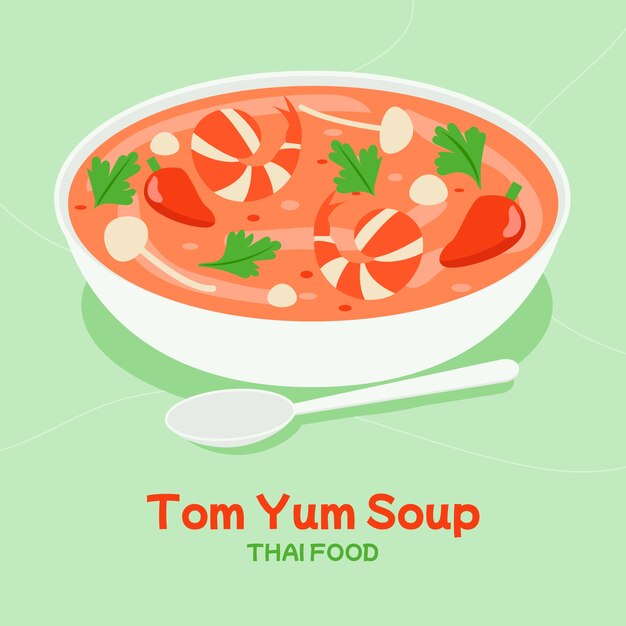 Ilustración de comida tailandesa de diseño plano dibujado a mano