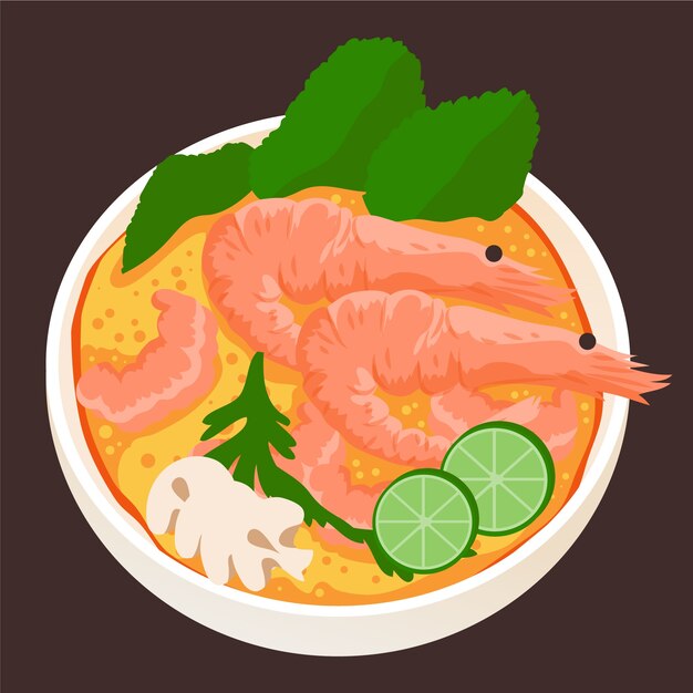 Ilustración de comida tailandesa de diseño plano dibujado a mano