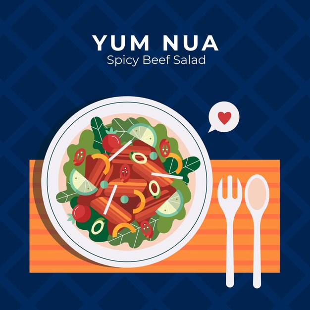 Ilustración de comida tailandesa de diseño plano