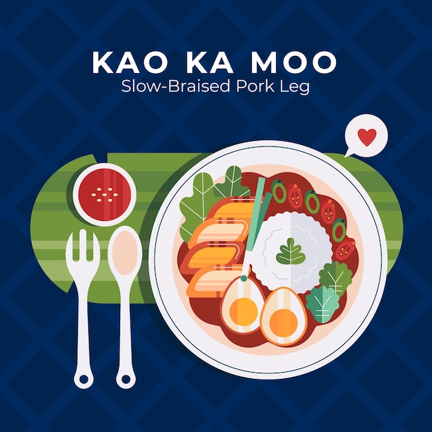 Ilustración de comida tailandesa de diseño plano