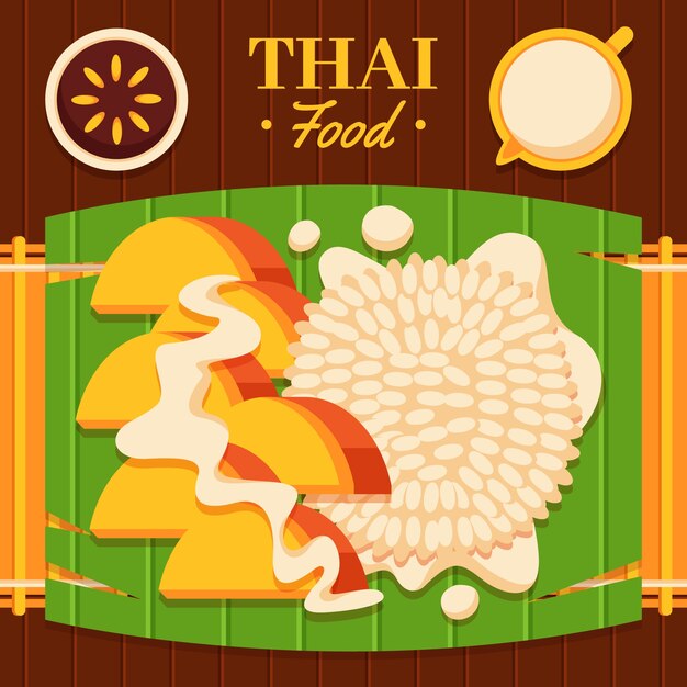 Ilustración de comida tailandesa de diseño plano