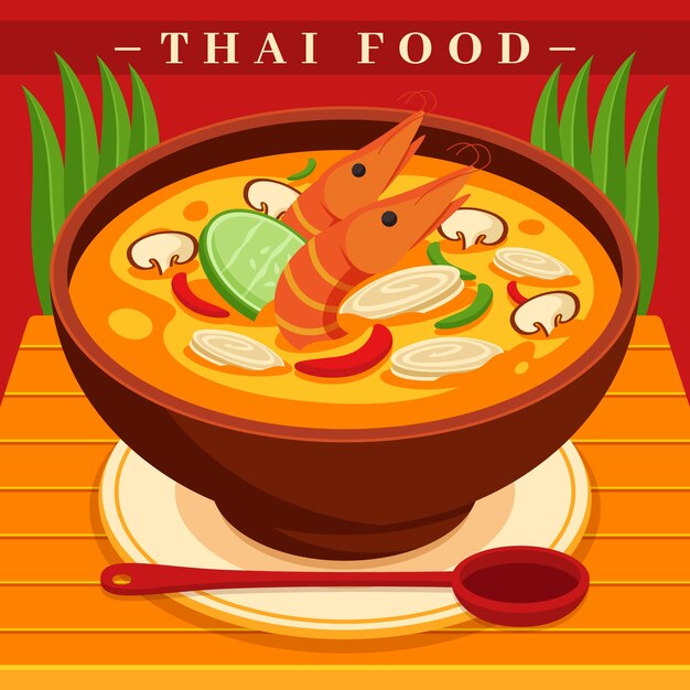 Ilustración de comida tailandesa de diseño plano