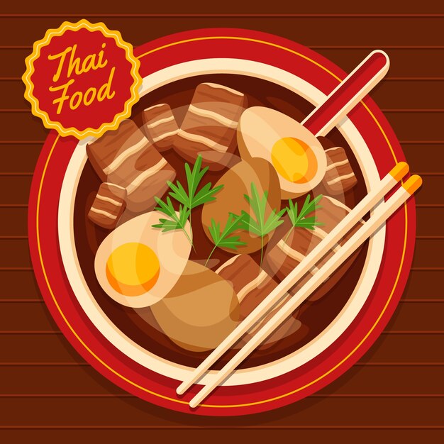 Ilustración de comida tailandesa de diseño plano