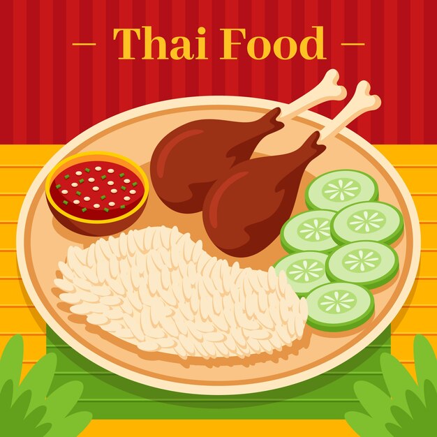 Ilustración de comida tailandesa de diseño plano