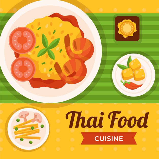 Ilustración de comida tailandesa de diseño plano