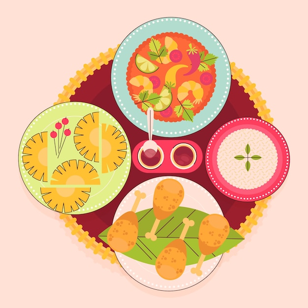 Ilustración de comida tailandesa de diseño plano