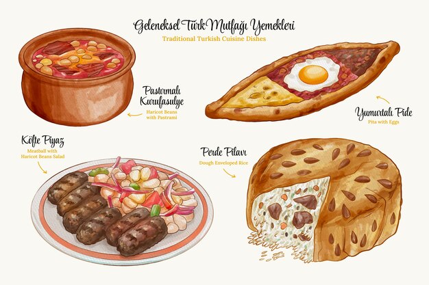 Ilustración de comida turca acuarela