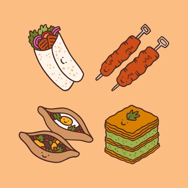 Ilustración de comida turca dibujada a mano