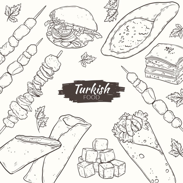 Ilustración de comida turca dibujada a mano