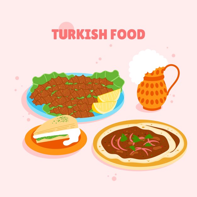 Ilustración de comida turca de diseño plano dibujado a mano