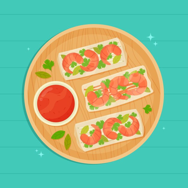 Ilustración de comida vietnamita de diseño plano dibujado a mano