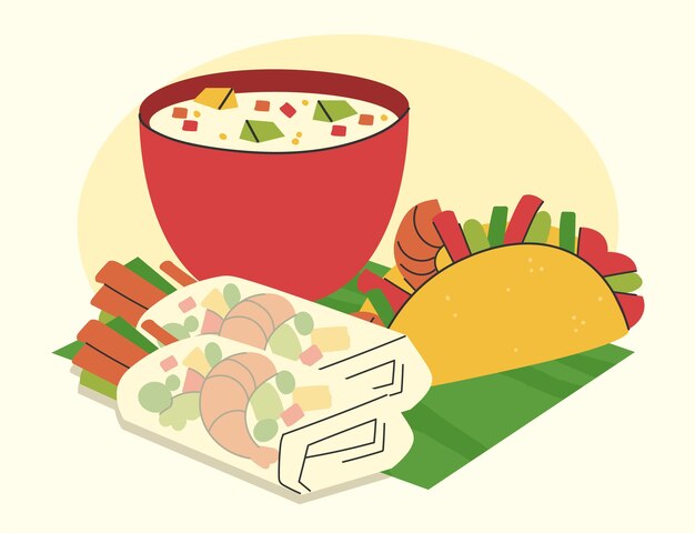 Ilustración de comida vietnamita de diseño plano dibujado a mano
