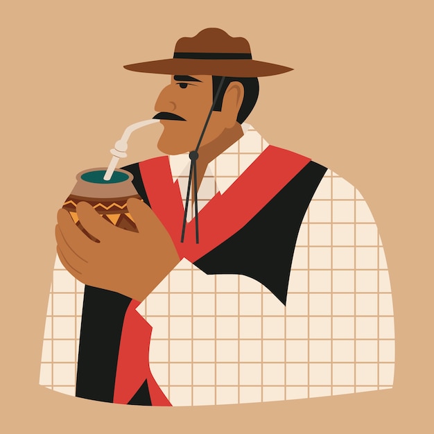 Vector gratuito ilustración de compañero de bebida gaucho en estilo plano