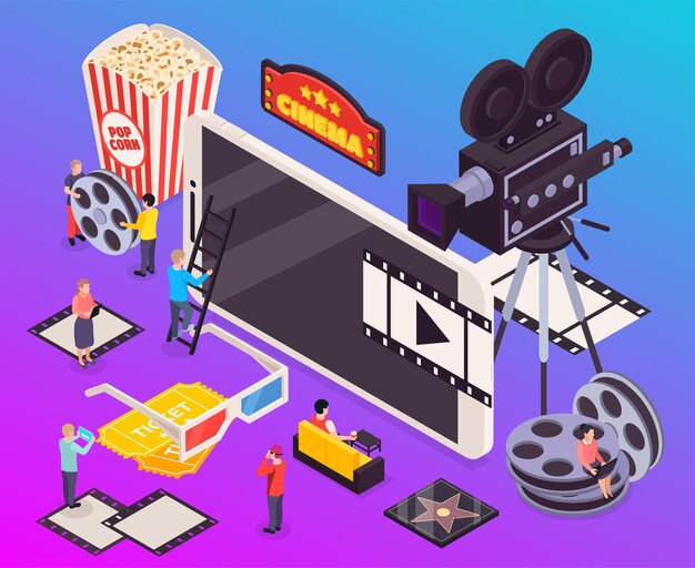 Ilustración de composición de cine isométrica