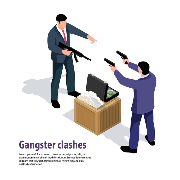 Ilustración de composición criminal isométrica