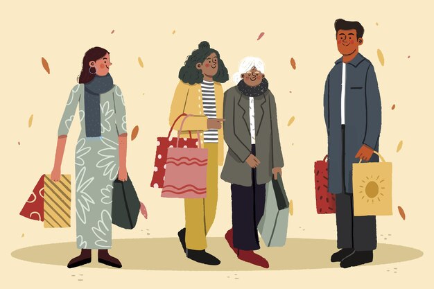 Ilustración de compras de personas de otoño