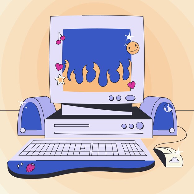 Ilustración de computadora vieja dibujada a mano