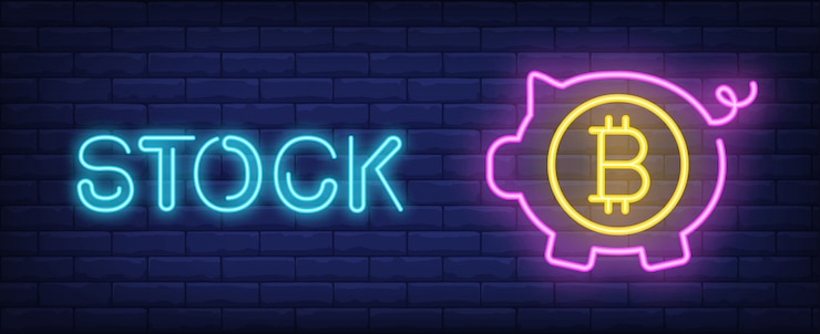 Vector gratuito ilustración común en el estilo de neón. texto, hucha rosa con símbolo de bitcoin