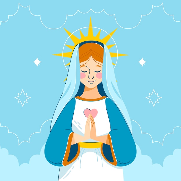 Ilustración de la concepción inmaculada dibujada a mano