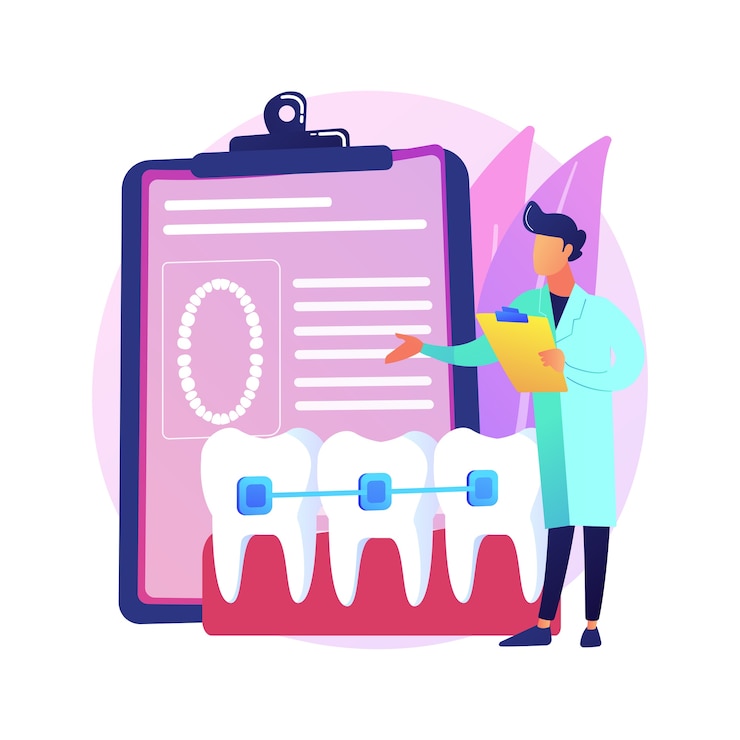 Vector gratuito ilustración de concepto abstracto de aparatos dentales. procedimiento dental, método de corrección de aparatos ortopédicos, tratamiento de dientes apiñados, problema de ortodoncia, alineador y retenedor de dientes, metáfora abstracta de soporte.