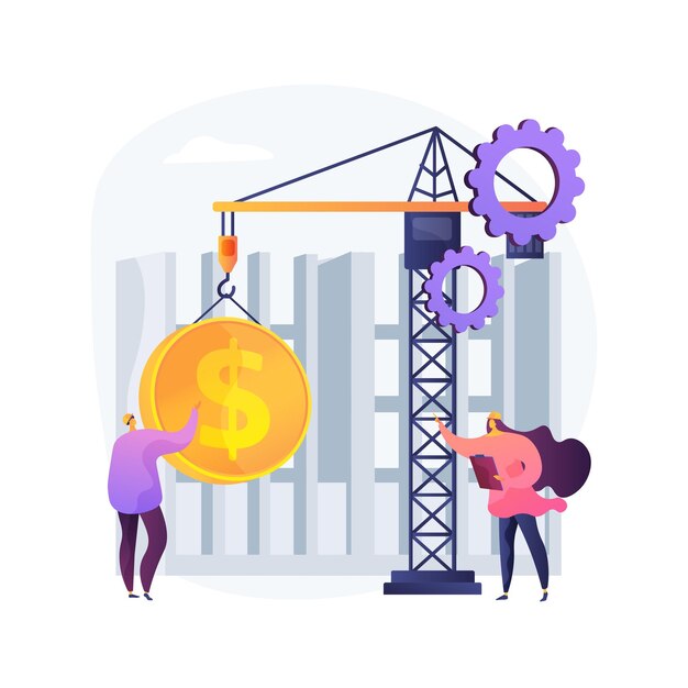 Ilustración de concepto abstracto de costos de construcción. Gestión de proyectos, préstamo bancario, negocio inmobiliario, proyecto de diseño, inversión en construcción, servicio de contratista, renovación