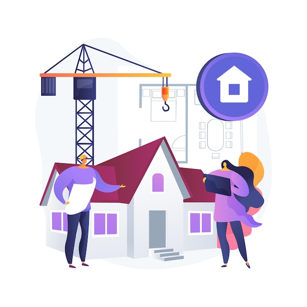 Ilustración de concepto abstracto de desarrollo inmobiliario. Promoción inmobiliaria, trato inmobiliario, compra de terrenos, proyecto de construcción, gestión empresarial, planificación empresarial