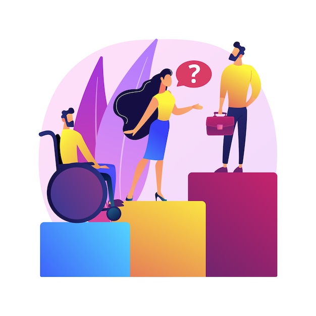 Ilustración del concepto abstracto de discriminación en el lugar de trabajo. Discriminación contra empleado, solicitante de empleo, igualdad de oportunidades laborales.