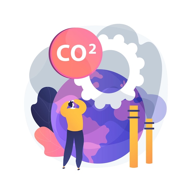 Ilustración de concepto abstracto de emisiones globales de CO2. Huella de carbono global, efecto invernadero, emisiones de CO2, tasa de país y estadísticas, dióxido de carbono, contaminación del aire