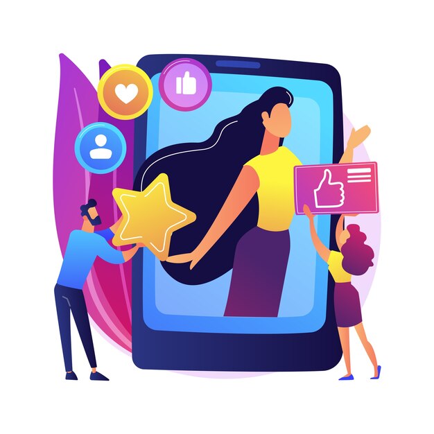 Ilustración de concepto abstracto de estrella de medios sociales. Influencer, alcance y participación en las redes sociales, monetización de cuentas de celebridades, blog personal, creación de contenido estrella.