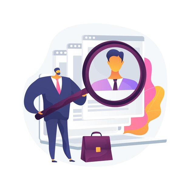 Ilustración de concepto abstracto de feria de trabajo virtual. Agencia de reclutamiento virtual, evento de contratación en línea, recursos humanos digitales, propuesta de trabajo, sitio web de la feria de vacantes, desarrollo de carrera profesional