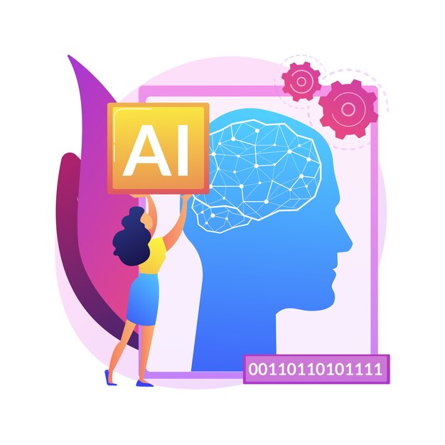 Ilustración del concepto abstracto de inteligencia artificial. IA, aprendizaje automático, evolución de la inteligencia artificial, alta tecnología, tecnología de vanguardia, robótica cognitiva.