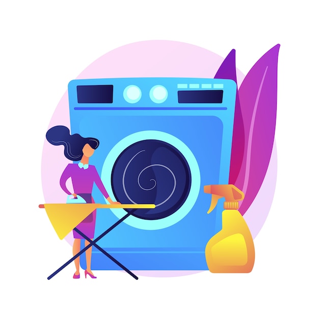 Ilustración de concepto abstracto de lavandería y limpieza en seco. industria de instalaciones de lavandería, servicios de limpieza y restauración, servicio de recogida y entrega, pequeñas empresas de nicho