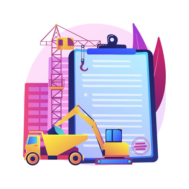 Ilustración de concepto abstracto de licencia de la industria de la construcción. Registro de constructor local, calificación técnica, calidad y reputación, carrera en construcción, evaluación