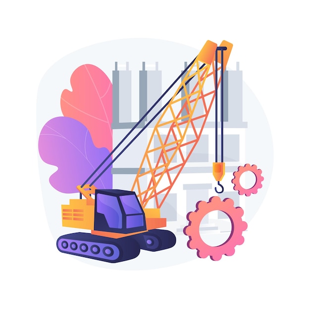 Vector gratuito ilustración de concepto abstracto de maquinaria de construcción moderna. equipo pesado para obra, industrial y equipo pesado en alquiler, mantenimiento e ingeniería.