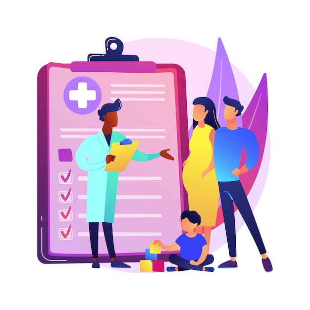 Ilustración de concepto abstracto de médico de familia. Visite a su médico, práctica médica familiar, proveedor de atención médica primaria, médico general, servicio médico, metáfora abstracta de seguro.