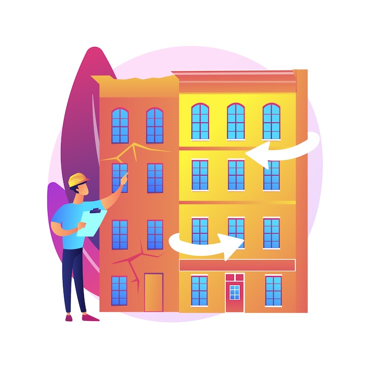 Vector gratuito ilustración de concepto abstracto de modernización de edificios antiguos. servicio de construcción, soluciones de modernización de la construcción, aislamiento de edificios históricos, equipo de diseño