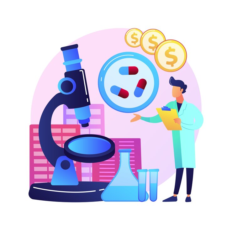 Vector gratuito ilustración de concepto abstracto de negocio farmacológico. industria farmacológica, negocio farmacéutico, investigación y producción de medicamentos, red de farmacias, corporación.