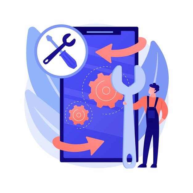 Ilustración de concepto abstracto de reparación de dispositivos móviles