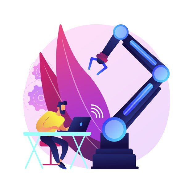Ilustración de concepto abstracto de robots operados a distancia. Robot flexible operado a distancia, control humano, manipular sistema robótico, operaciones de telerobótica, funcionalidad.