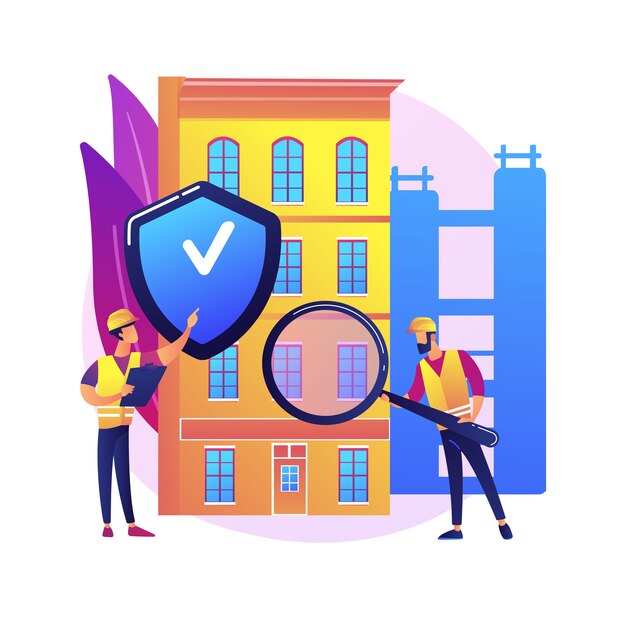 Ilustración de concepto abstracto de seguridad de construcción. Sitio de construcción, equipo de construcción, seguridad personal, negocio de contratistas, salud del trabajador, casco de protección, ingeniería